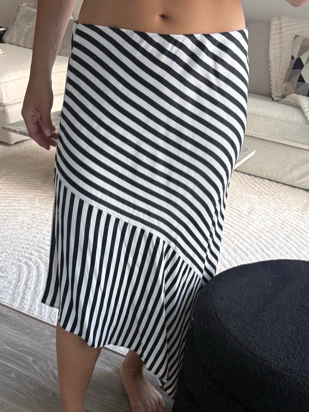 Zara Black and White Striped Midi Skirt